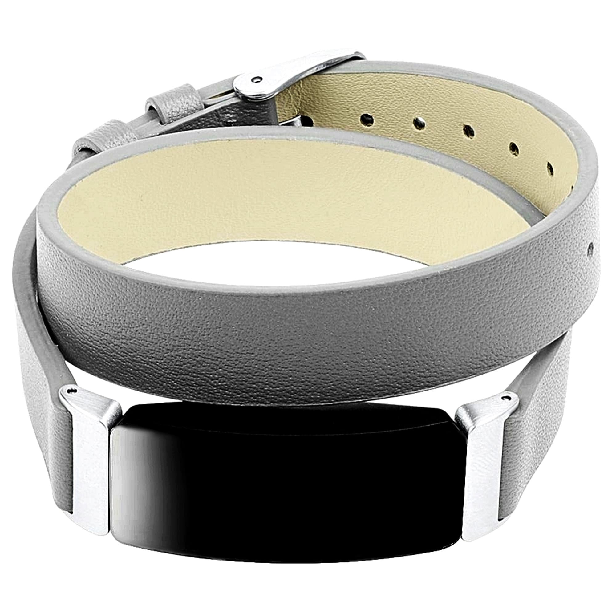 Fitbit Inspire HR and 2 Gray Soft Leather Band Strap for Fitness Tracker Wristband Twice Wrap Bracelet Quick Release Silver Black Rose Gold